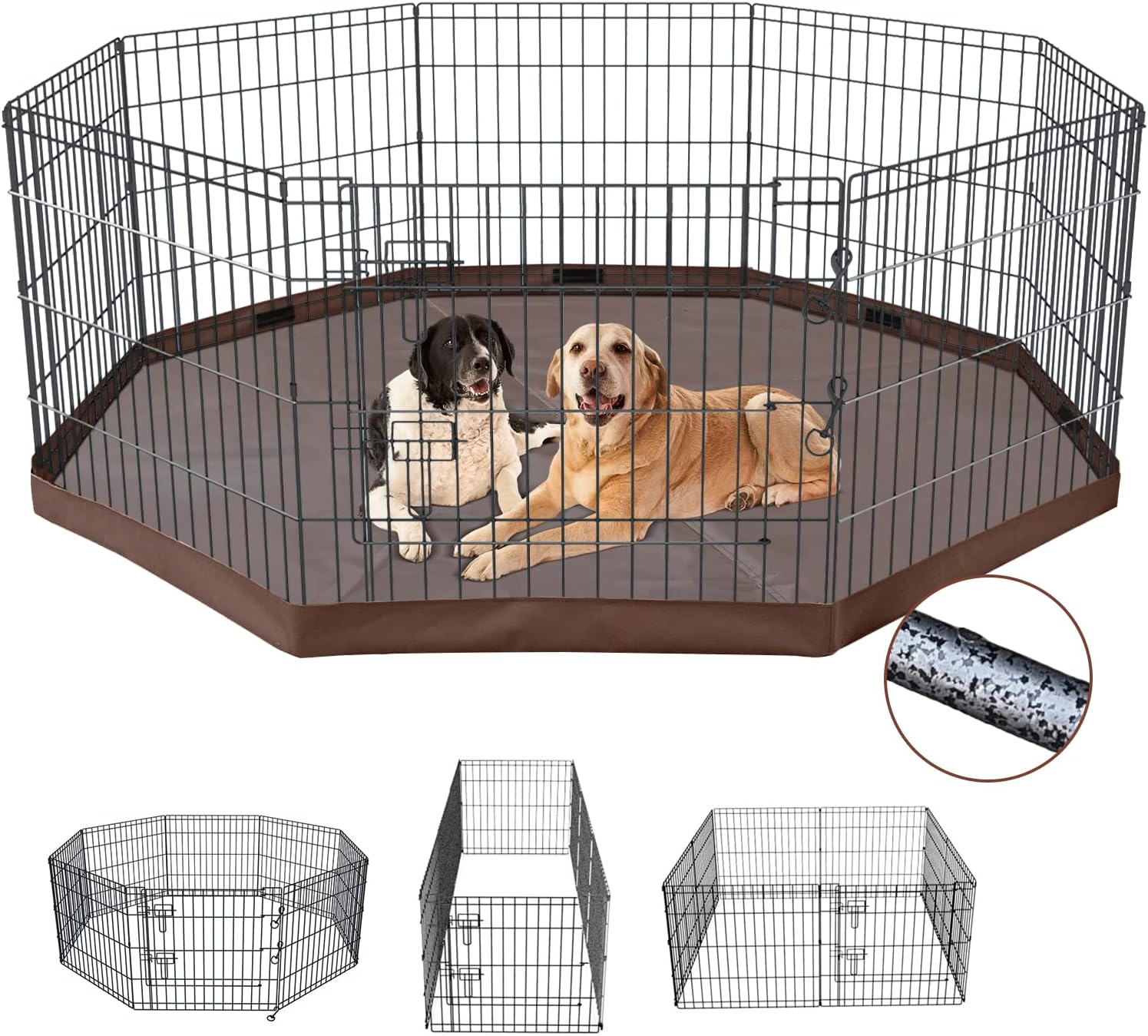 NEZUC Foldable Silver Metal Dog Exercise Playpen Gate Fence Dog Crate 8 Panels 30 Inch Height Puppy Kennels with Bottom Pad for Animals Outdoor Indoor (with Bottom pad, 8 Panels 30" H) With bottom pad 8 Panels 30"H