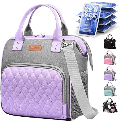 Lunch Bags Women - Insulated Womens Lunch Bag - Leakproof Large Lunch Bag with Adjustable Shoulder Strap, Lunch Box for Women Adults with Side Pockets for Work, Office, Picnic(Purple)