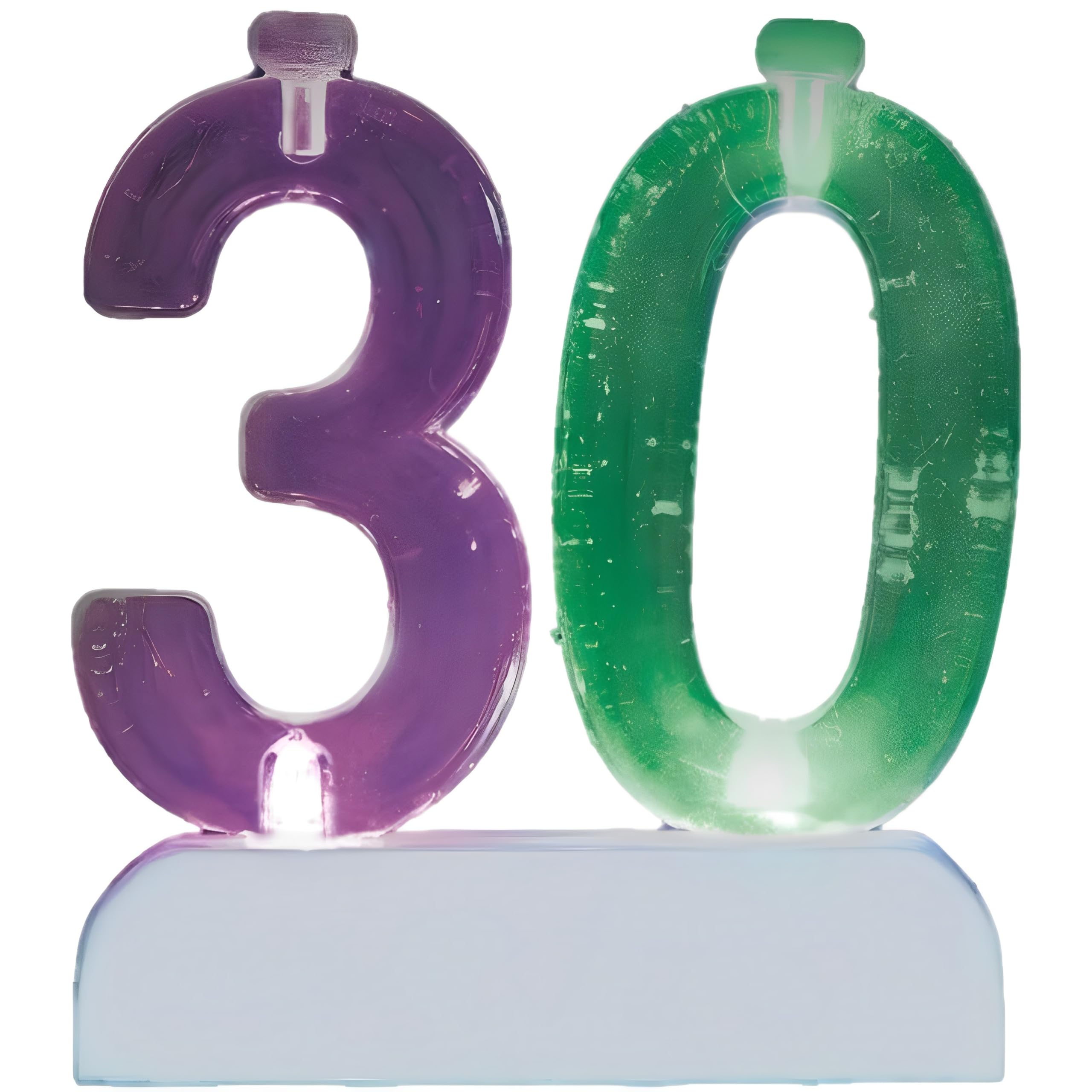 Multicolor Plastic Number 30 Flashing Candle Holder With Birthday Candle Set - 1 Set - Elegant, Eye-catching & Durable - Perfect Cake Topper For Birthday Celebrations