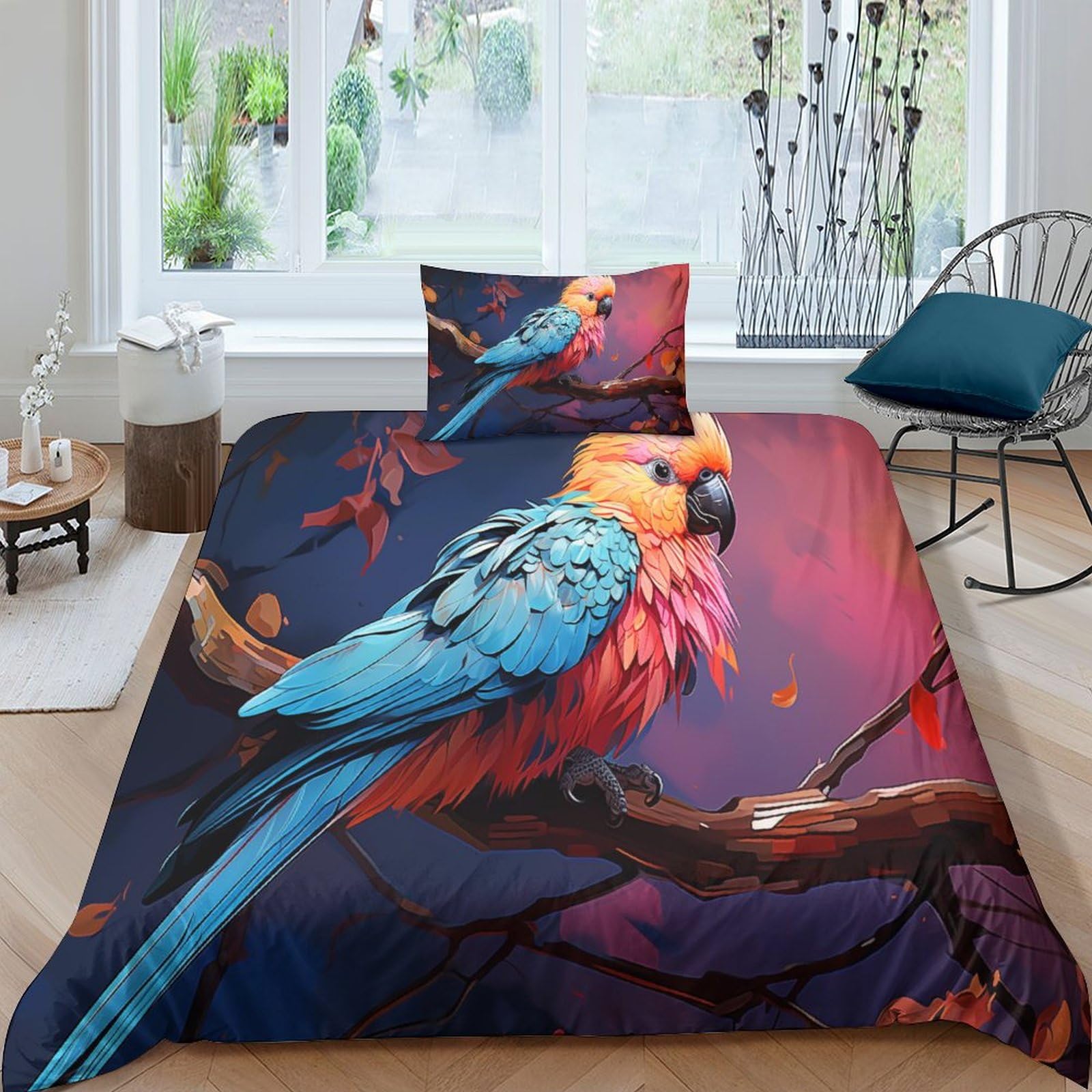 Housse de couette perroquet en microfibre douce sans repassage