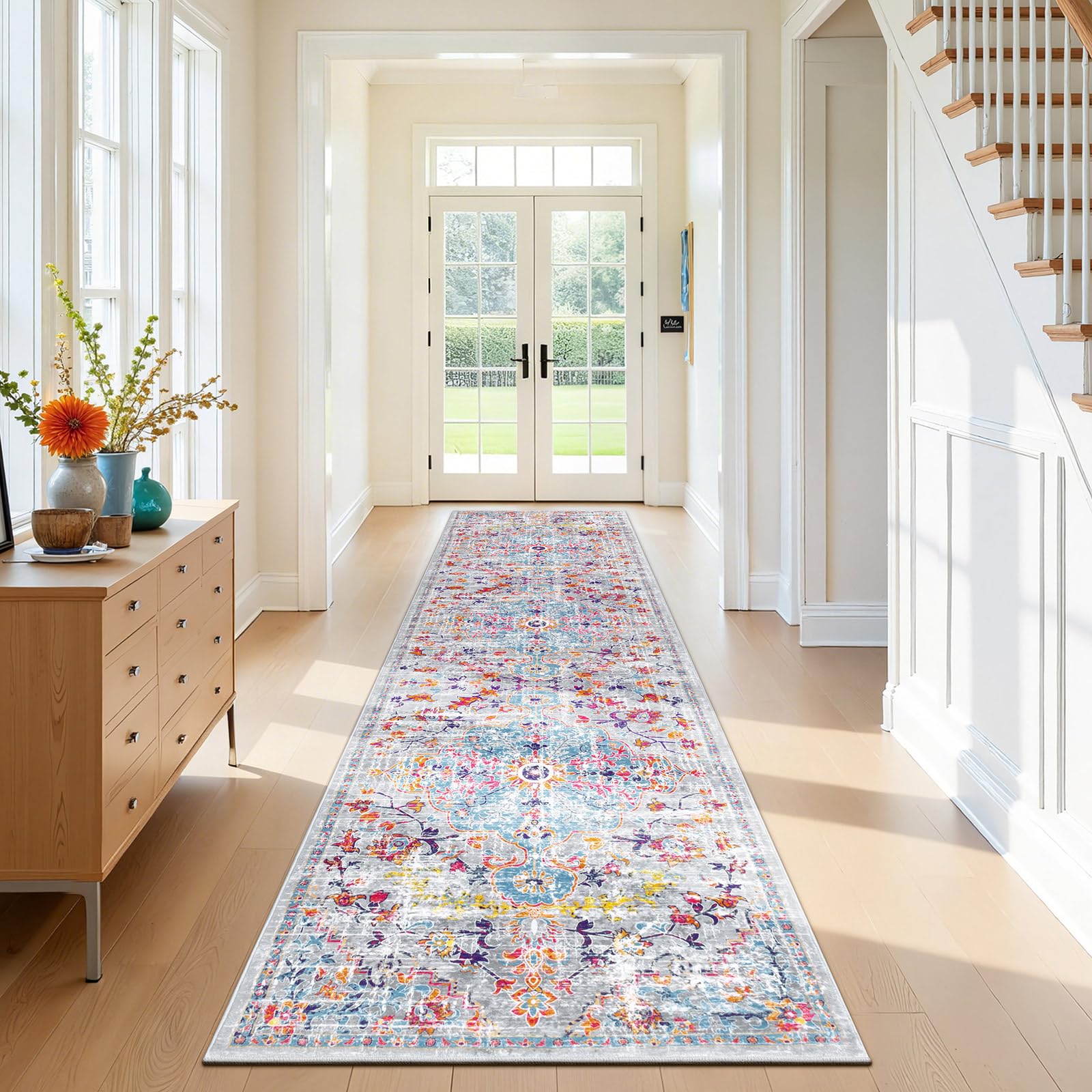 SHACOS Teppich Läufer 80x300 cm Weicher Läufer Flur Waschbar Boho Teppichläufer rutschfest Flur Teppich für Wohnzimmer, Schlafzimmer, Küche, Bunt