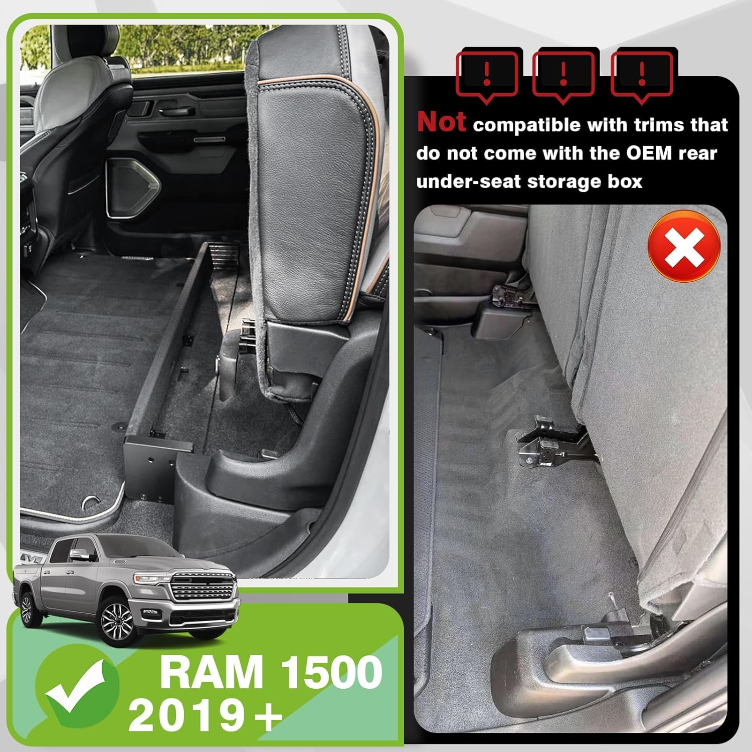 VaultsOnWheels Under Seat Storage Box Fit for Dodge Ram 1500 2026 2025-2019 Crew Cab Accessories, Console Organizer Truck Tool Box Custom Fit Detachable Underseat Organizer (Not for Classic Model)