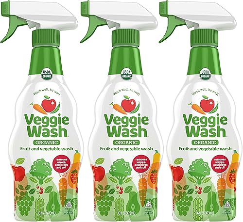 Veggie Wash Lavado orgánico de frutas y verduras, lavado y limpiador de productos orgánicos certificados, 16 onzas líquidas, paquete de 3