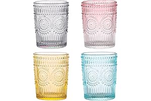 Amzcku 10oz Colored Glassware Set of 4 for Cocktails, Milk and Juice