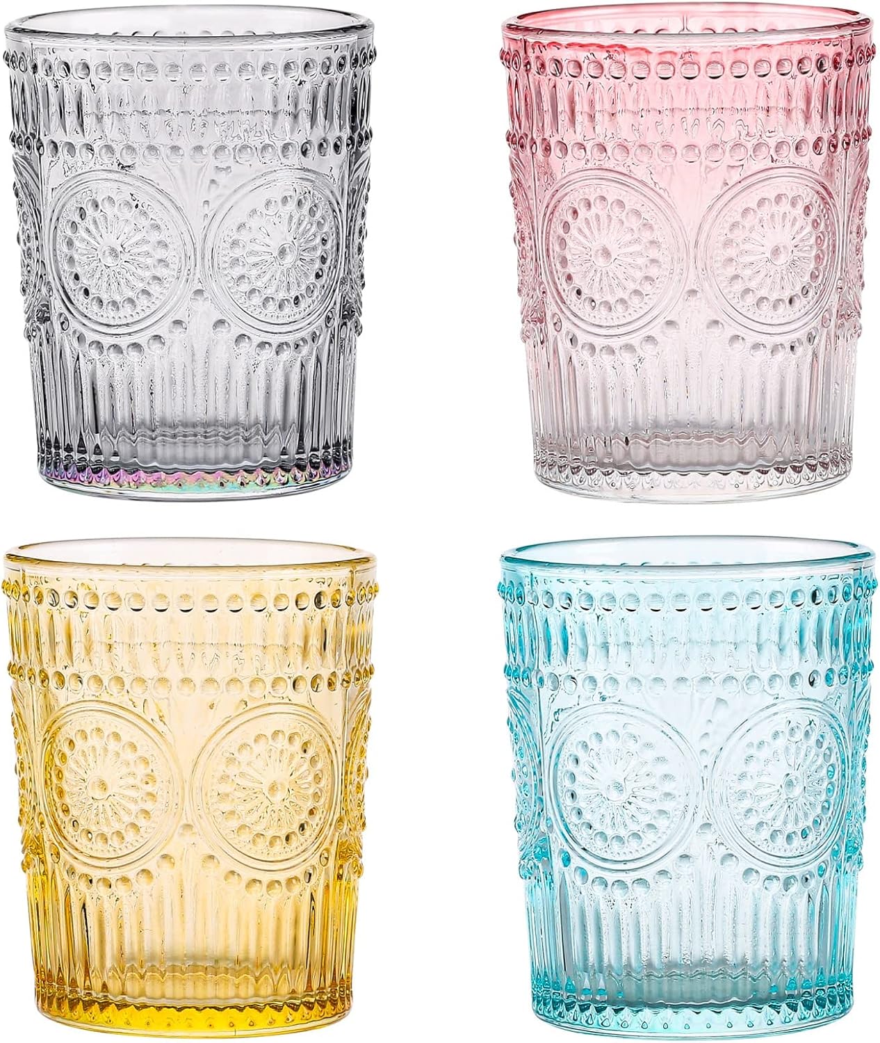 Amzcku Amber Drinking Glasses Set of 4, Vintage Glassware 10 oz- For Cocktails, Mixed Drinks, Whiskey, Beverage, Water, Milk and Juice