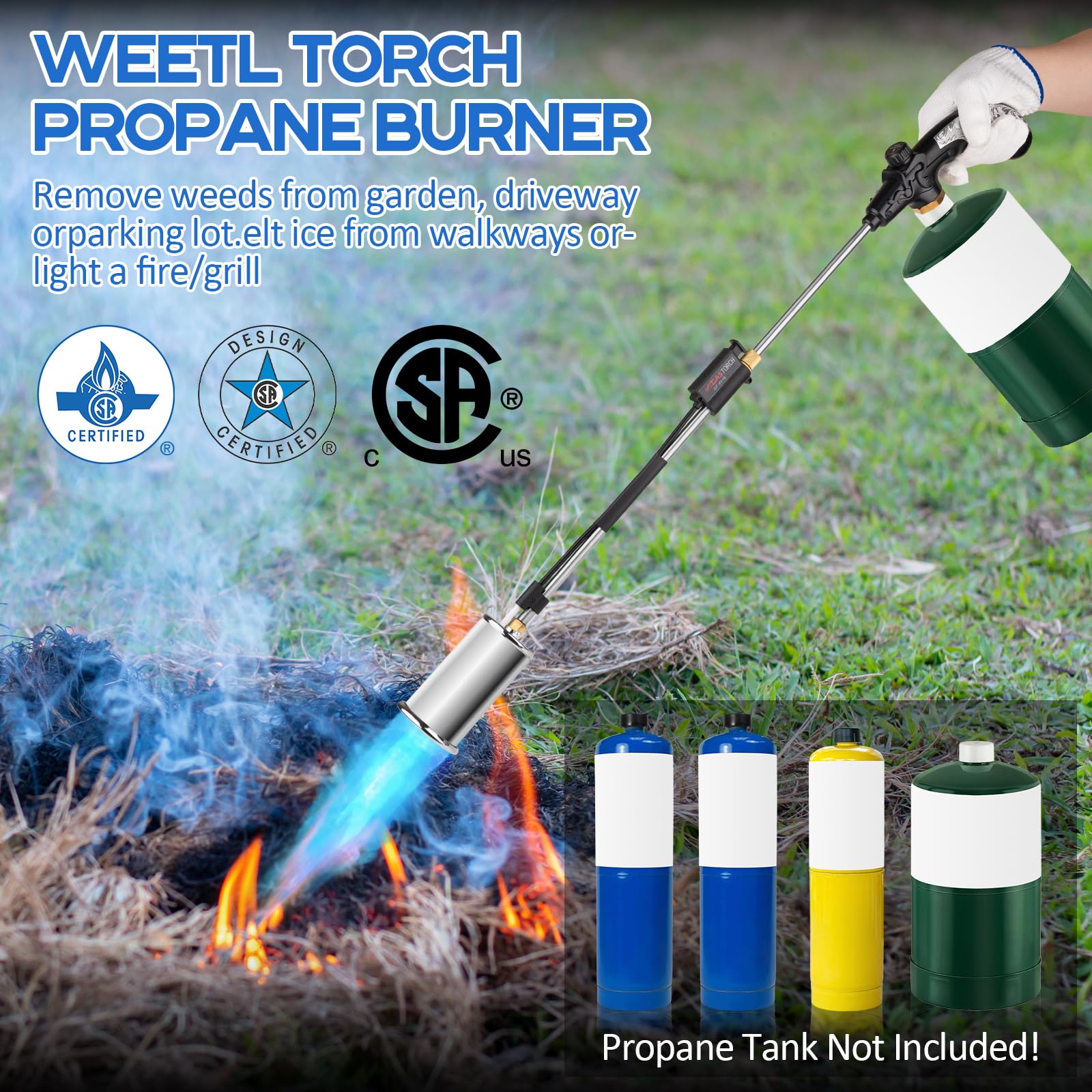 Siasky Weed Torch - Bruciatore a propano, 1.200.000 BTU, torcia a propano con pulsante di accensione, per erbacce, scioglimento della neve, asfalto, giardino, tetto, kit per esterni