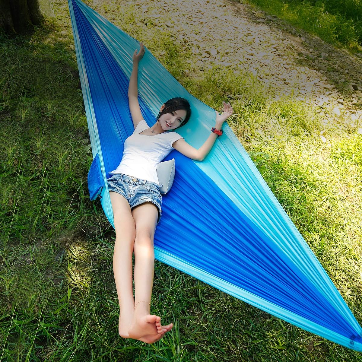 Three Donkeys Double Single Camping Hammock Indoor Outdoor with 2 Hanging Straps, Lightweight Nylon Parachute Swing Hammocks for Men, Women, Kids Backpacking, Garden, Travel, Beach, Garden, Hiking