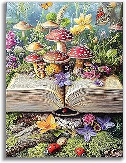 Gemozaic Diamond Painting Kits for Adults, Mushroom Adults Diamond Art Kits, Book Gem Painting Kit for Adult for Gift Home Wall Decor, 12x16 Inch