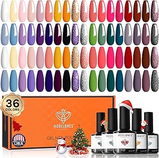 Modelones Gel Nail Polish Set, 36 Pcs Colors 7ML All Seasons Holiday Gel Polish Soak Off Vibrant Nail Polish Glitter Gel N...