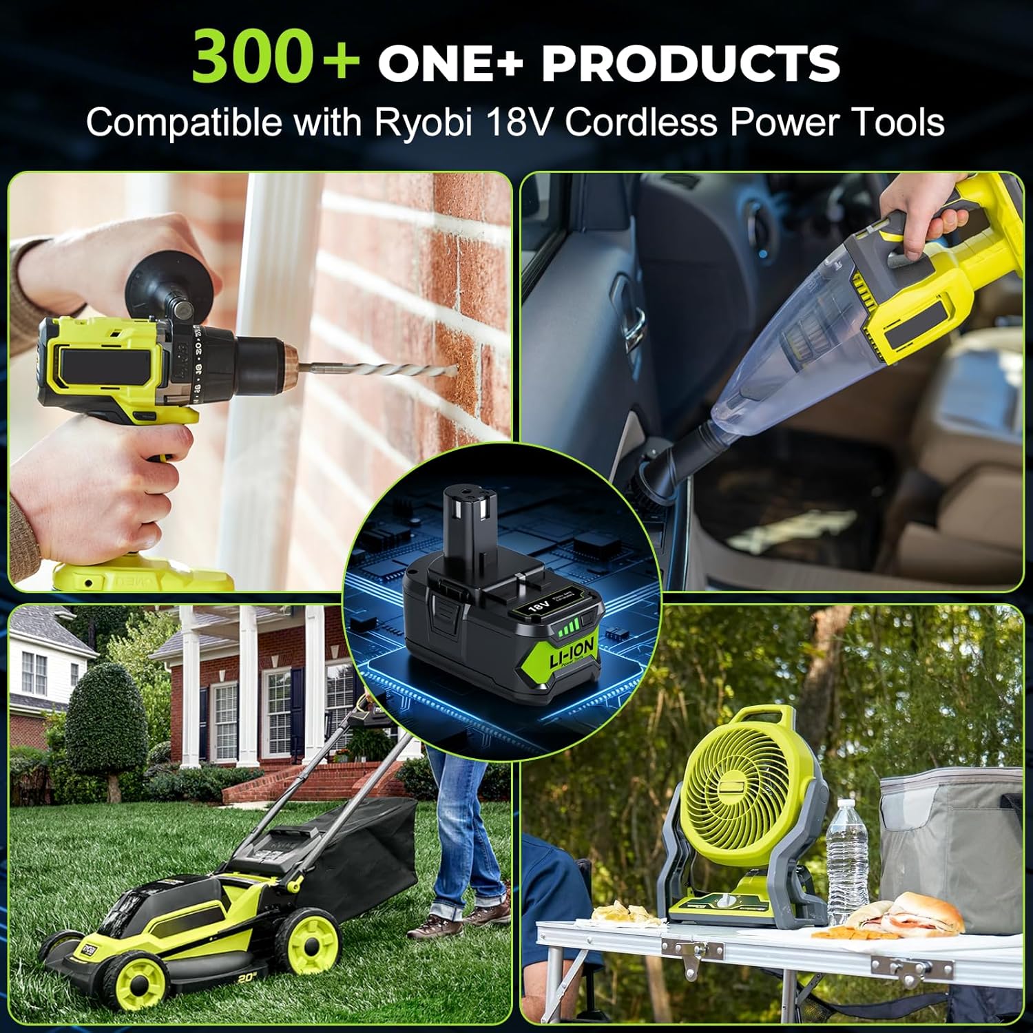 2-Pack 8000mAh Replacement for Ryobi 18v Battery and Charger Compatible with Ryobi 18 Volt Battery ONE+ Plus P102 P103 P104 P105 P107 P108 P109 P122 P190 Cordless Power Tools