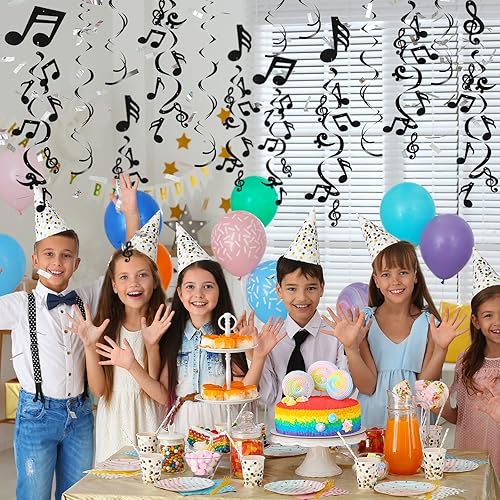 Miniatura 4 de Spakon 84 piezas de notas musicales colgantes, remolinos musicales, decoraciones de fiesta temática musical, notas musicales, papel de aluminio,