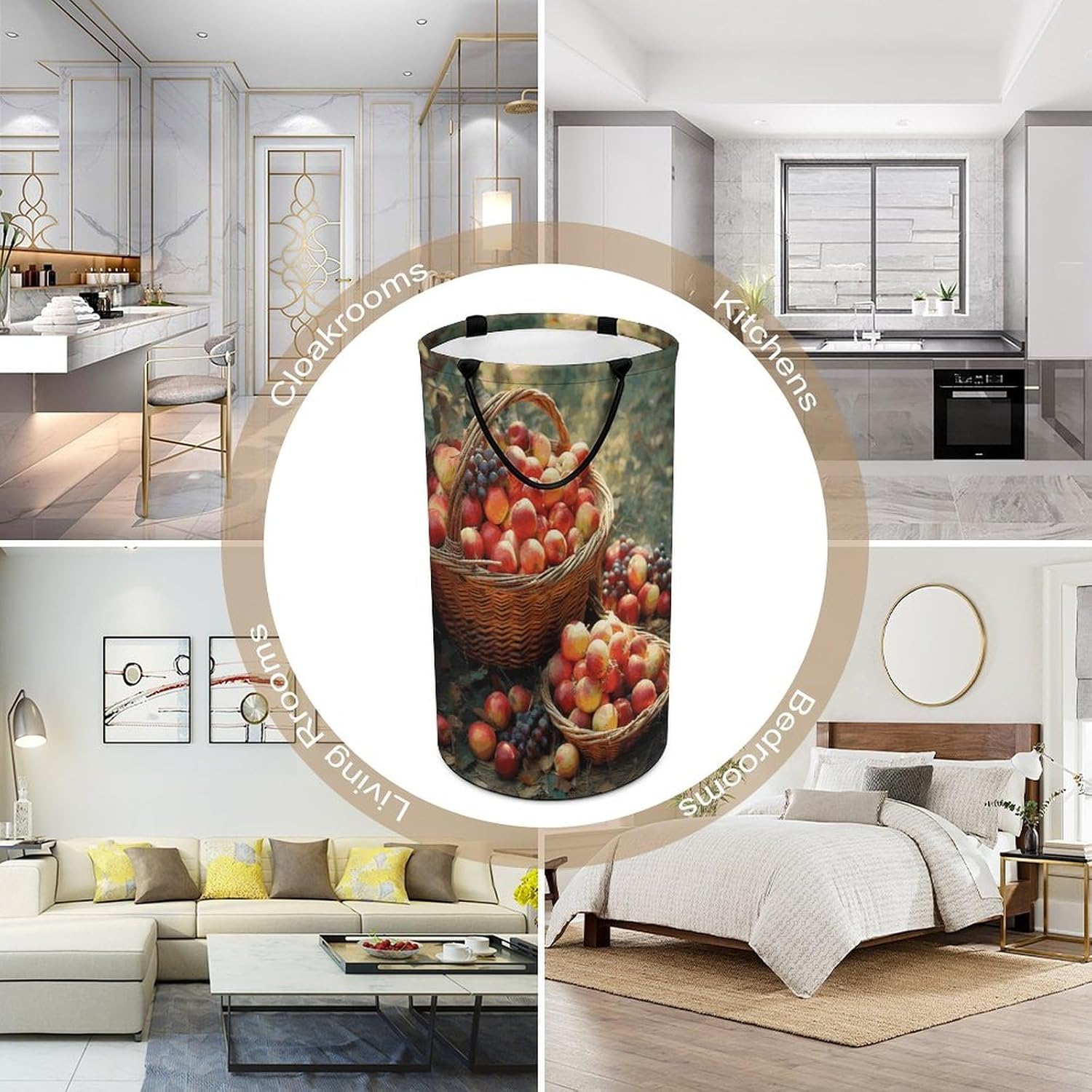 Fruit Harvest Laundry Hamper Freestanding Waterproof Clothes Hamper with Easy Carry Handles Large Collapsible Laundry Baskets Portable Dirty Clothes Basket