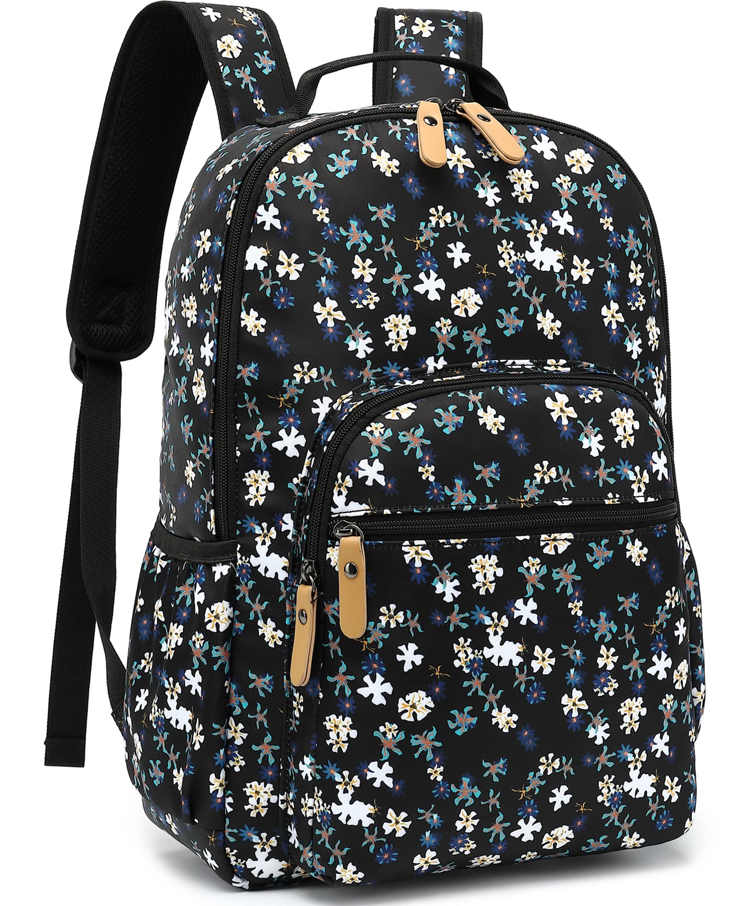 Leaper Wasserabweisender Rucksack mit Blumenmuster, Schwarz-weiße Blume, Large