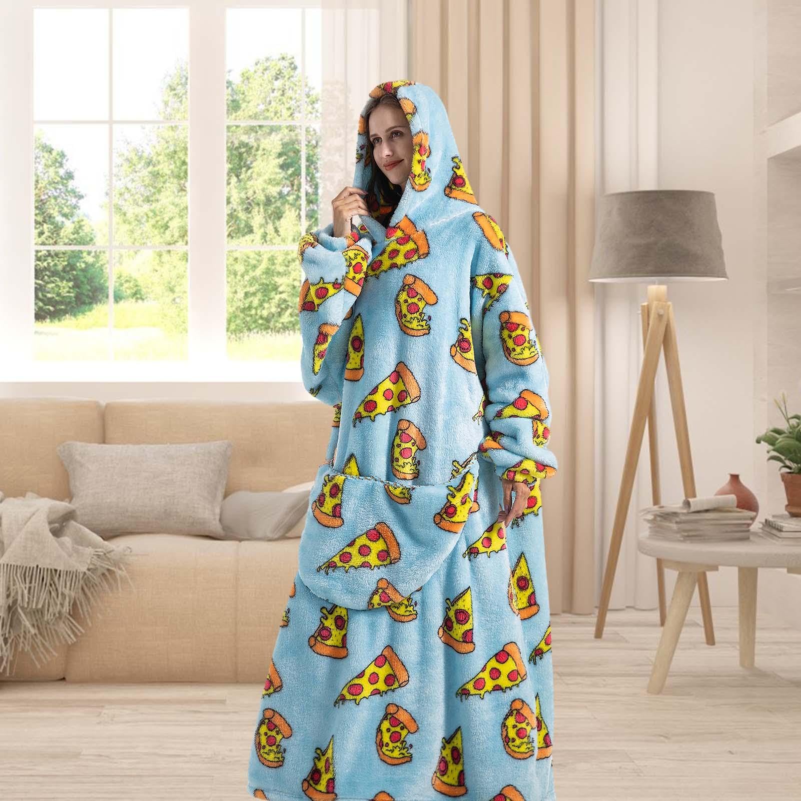 Coperta indossabile con cappuccio, allungabile, super morbida, con tasca, coperta con cappuccio, coperta indossabile in peluche per casa, divano, bambini