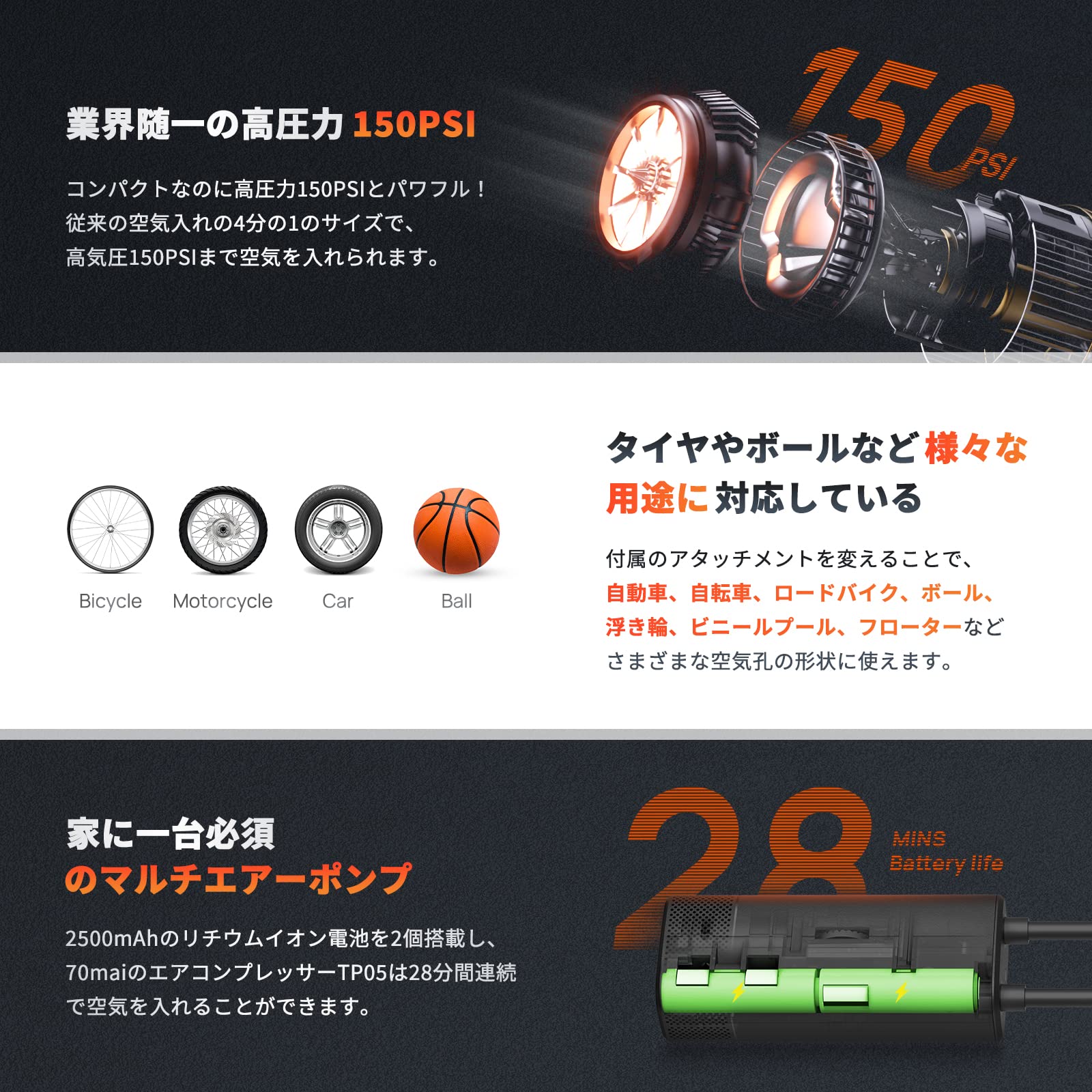 Amazon.co.jp: 【2023初登場 電動空気入れ】エアコンプレッサー 70mai 