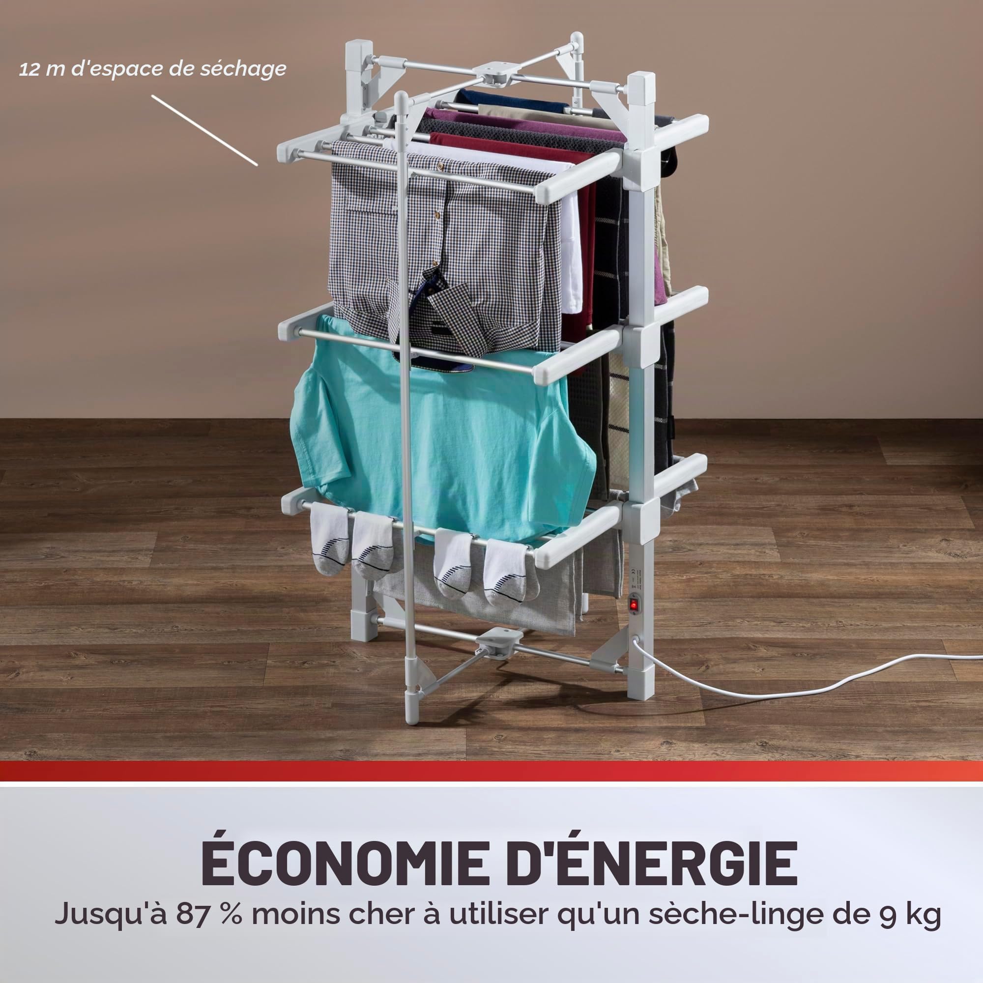 Daewoo Séchoir à Linge Chauffant Pliable à 3 Niveaux avec Housse – Séchoir électrique Compact et Peu encombrant pour Un séchage Rapide et économe en énergie du Linge intérieur