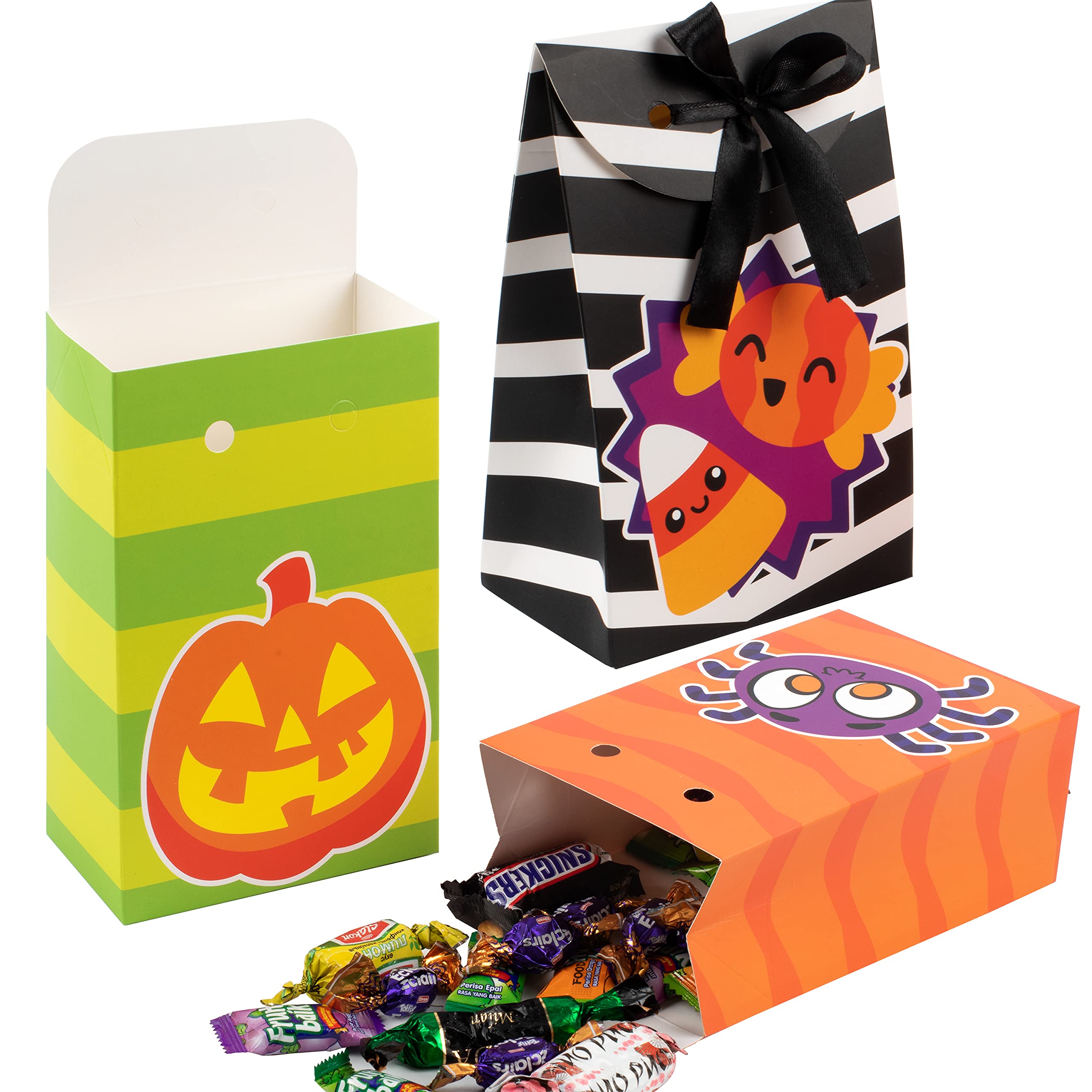 JOYIN Lot De 24 Sacs à Friandises Halloween Avec Poignées - 6 Motifs Fun : Araignée, Citrouille, Sorcière, Squelette & Fantôme