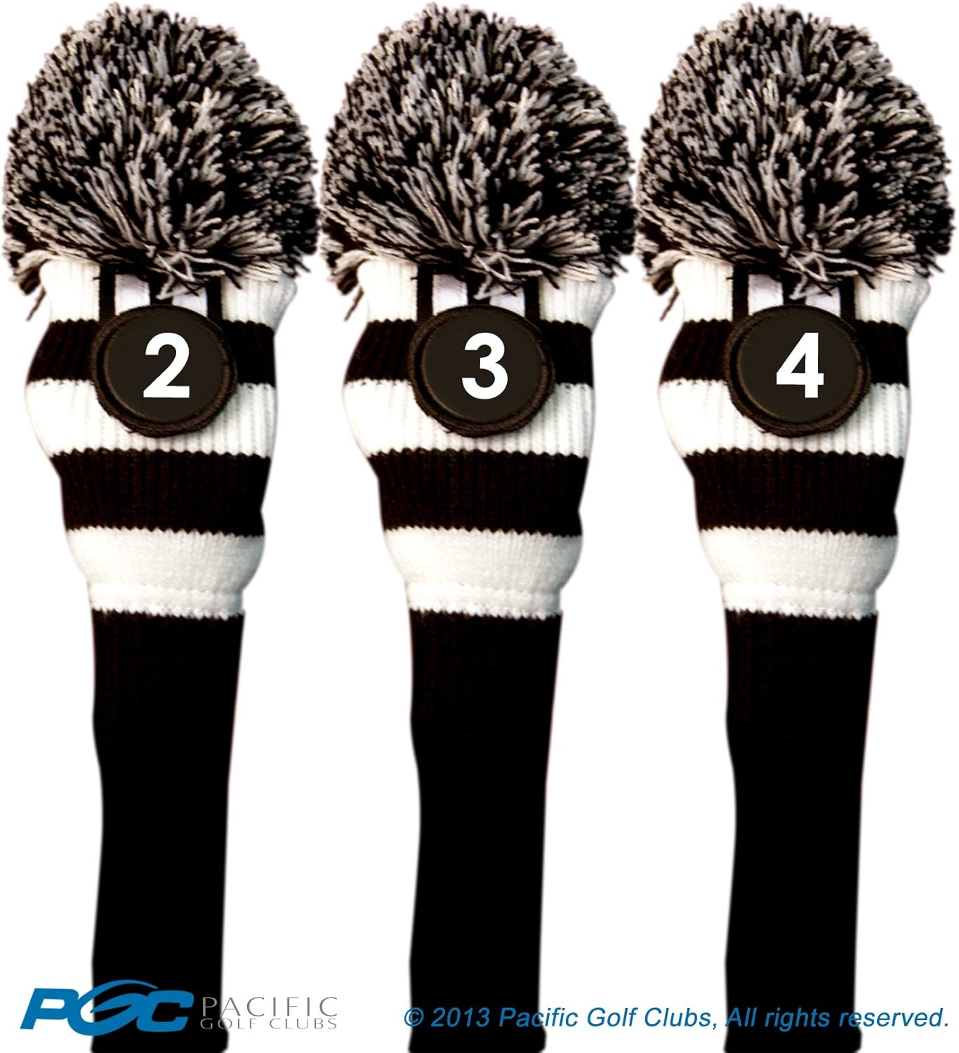 Majek #2, 3, 4 Hybrid Combo Pack Rescue Utility Black and White Golf Headcover Knit Pom Pom Retro Classic Vintage Head Cover