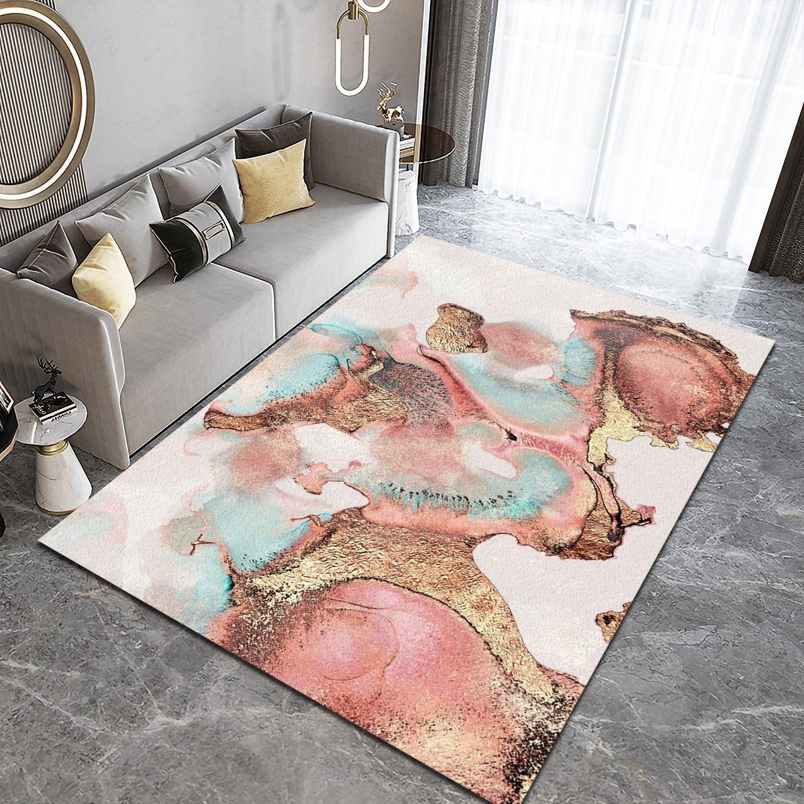 Tapis nordique résistant aux taches et lavable motif marbre rose 170x240cm