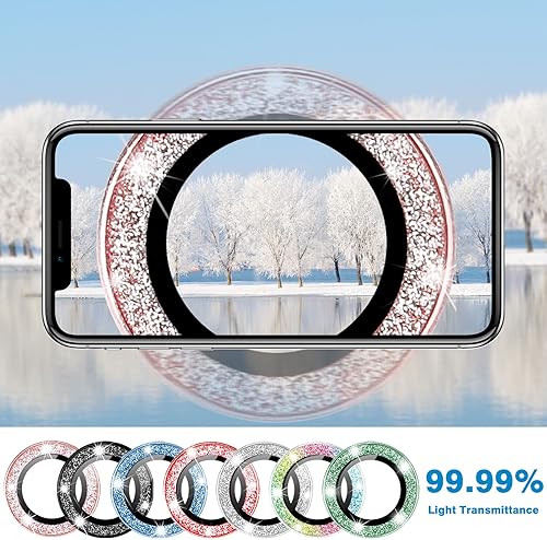 Miniatura 5 de Hsefo Protector de lente de cámara para iPhone 13 Mini y iPhone 13, cubierta de cámara de vidrio templado 9H con purpurina brillante, antiarañazos,