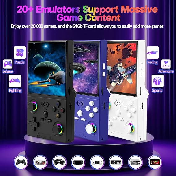 XF40V Retro Handheld Game Console, Retro Gaming Console 4.0'' IPS Screen Linux System Built-in 64G TF Card, Open Source Linux System, Preloaded 20000+ Classic Games, Portable Video Gaming (Black-64G)