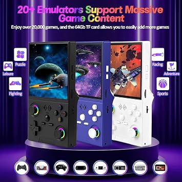 XF40V Retro Handheld Game Console, Retro Gaming Console 4.0'' IPS Screen Linux System Built-in 64G TF Card, Open Source Linux System, Preloaded 20000+ Classic Games, Portable Video Gaming (Black-64G)
