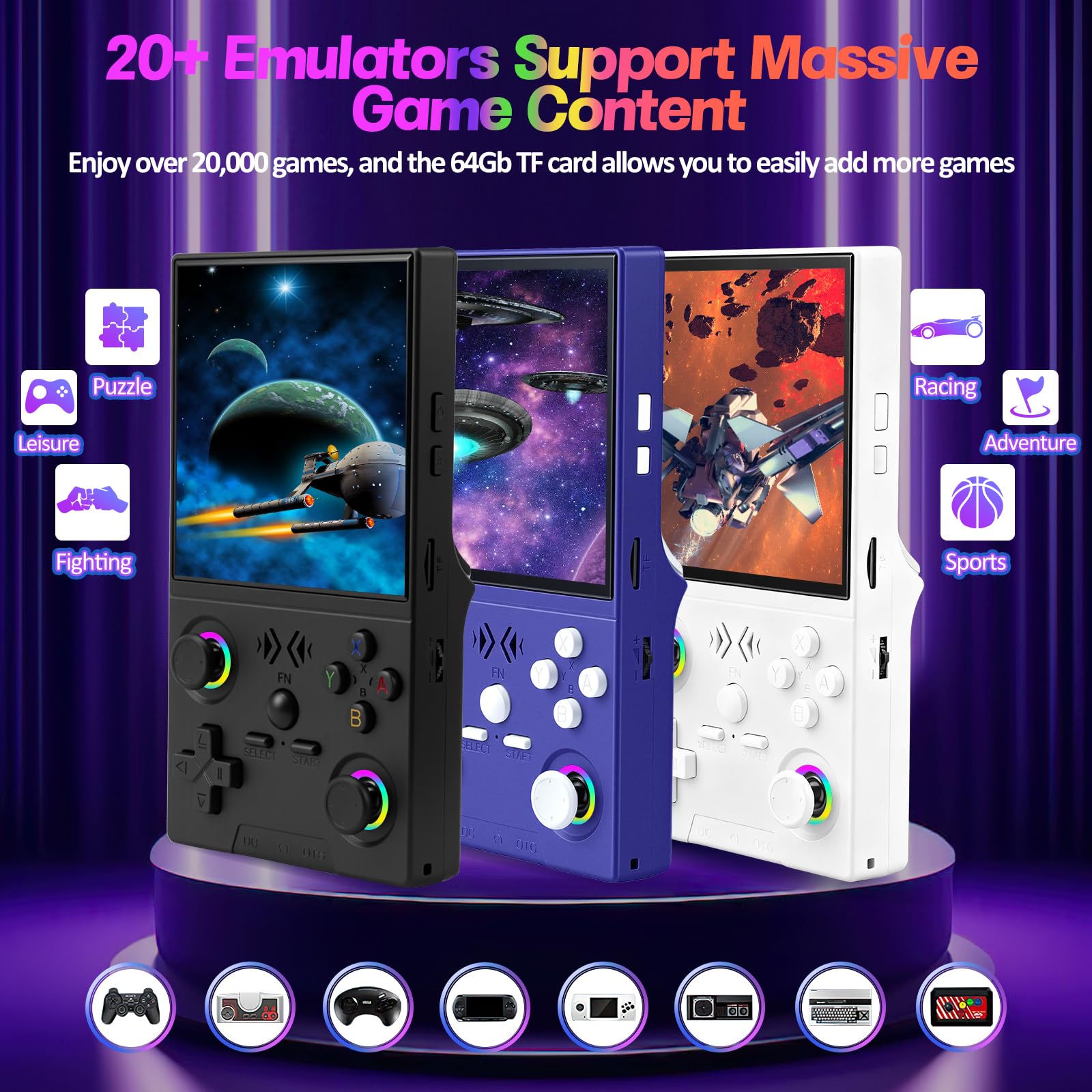 XF40V Retro Handheld Game Console, Retro Gaming Console 4.0'' IPS Screen Linux System Built-in 64G TF Card, Open Source Linux System, Preloaded 20000+ Classic Games, Portable Video Gaming (Black-64G)