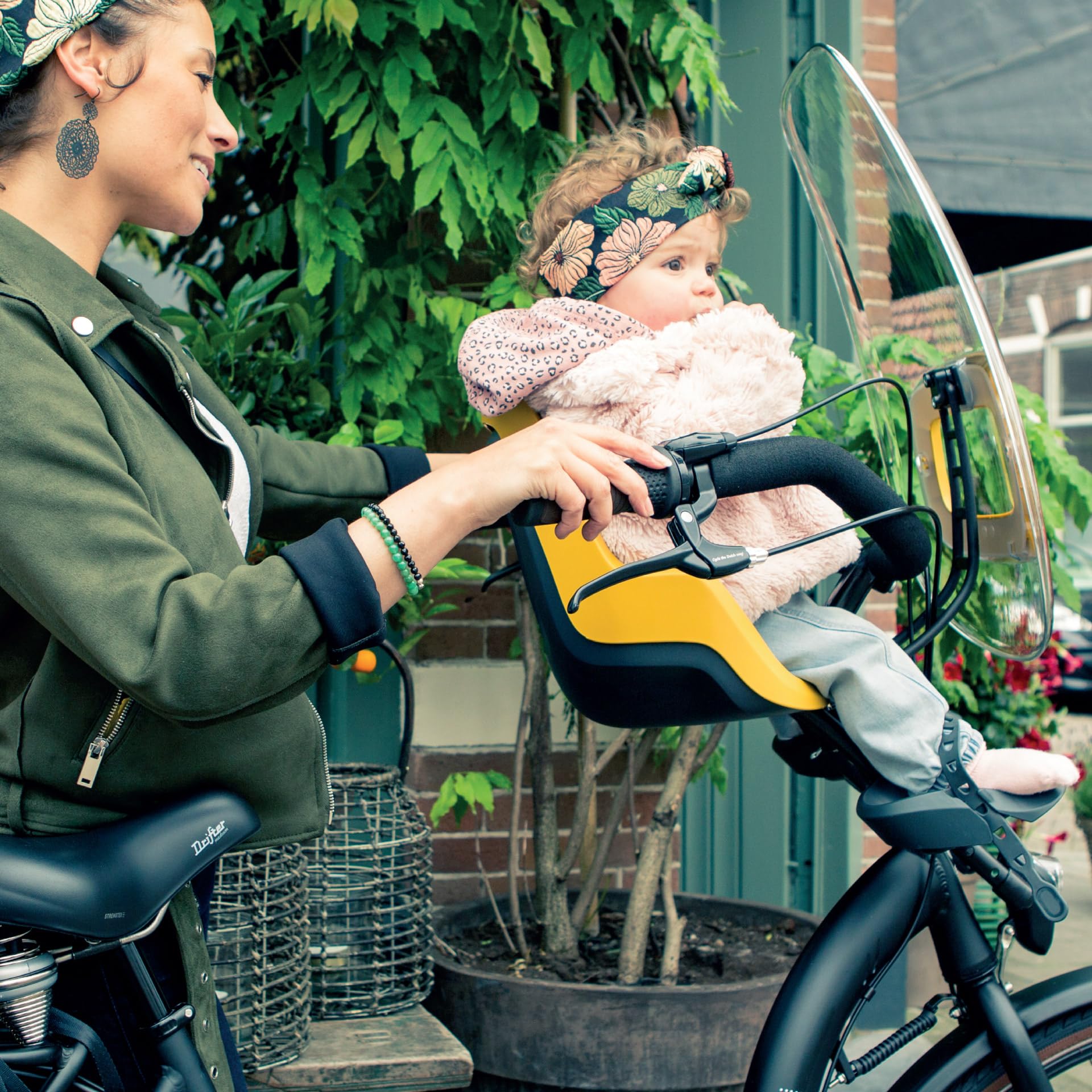 BOBIKE 8012000023 - Seggiolino anteriore ONE MINI per bicicletta con ruote da 26” a 29” adatto per bambini con un peso massimo di 15kg con attacco sul tubo di sterzo in colore Potente Senape
