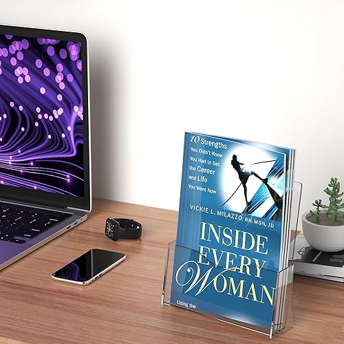 Vista 5 de Soporte para folletos acrílico, 8.5 x 11 pulgadas, soporte de acrílico transparente para literatura, soporte de exhibición de folletos de plástico