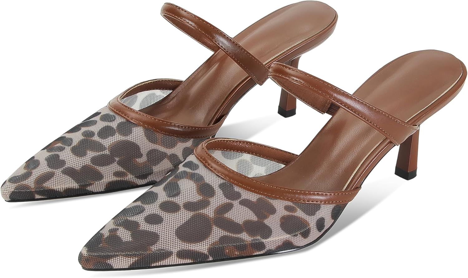 Mesh Kitten Heels Mules for Women Pointed Closed Toe Dressy Sexy Strappy Slip on Stiletto Low Heel Comfort Pumps Shoes - Image 5