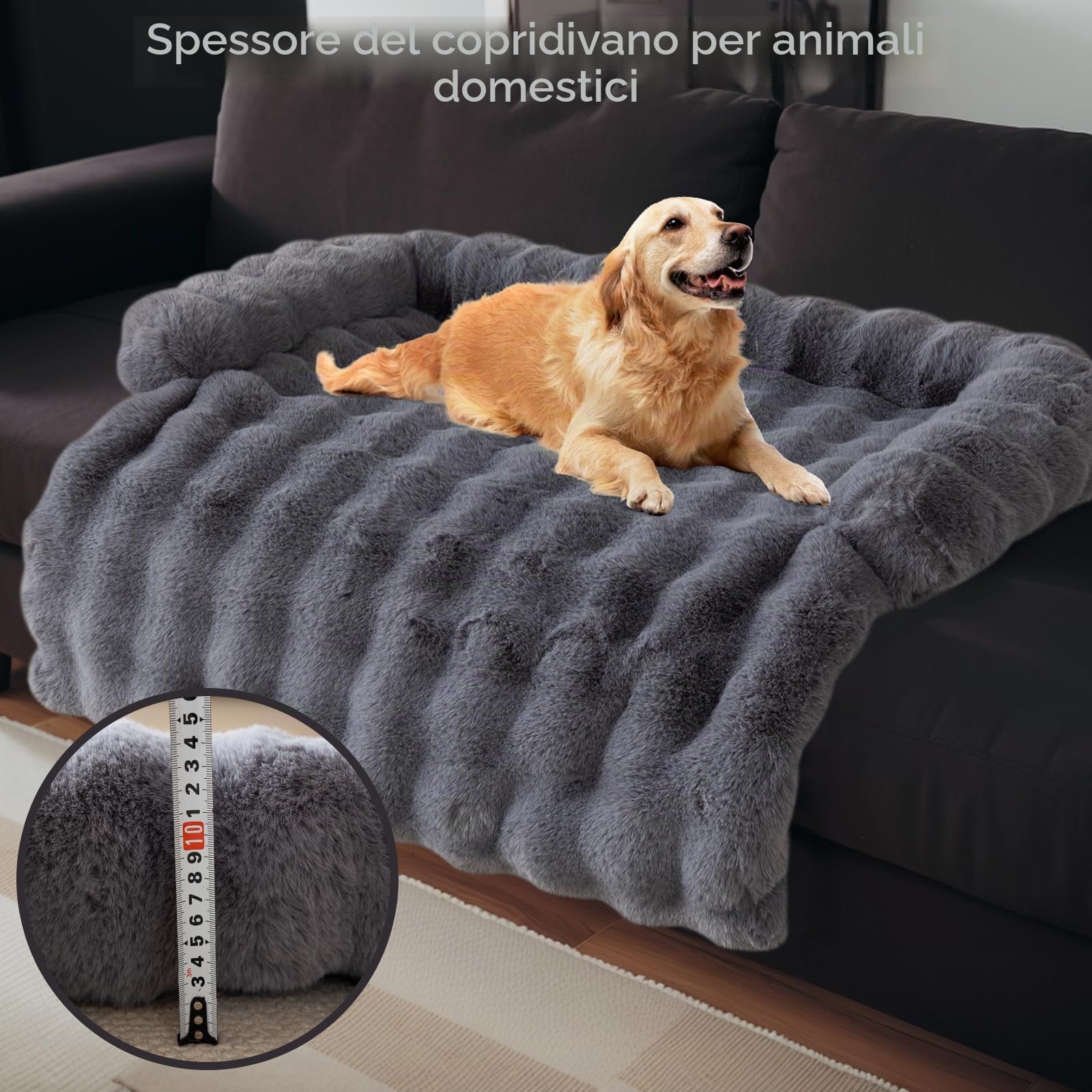 OKYUK Letto per Cani Super Confortevole, Divano, Copridivano Lavabile a Mano, Antiscivolo (Capelli Lunghi Grigio Scuro, L 75 x P 75 x H 13 cm)