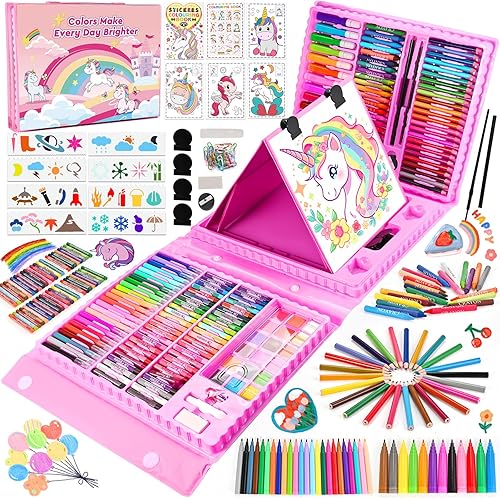 Goldge Kids Art Set, 230 PCS+ Art Supplies for Kids with Double-Sided Easel, Coloring Kit for Kids with Crayons, Colored Pencils, Markers, Watercolor Paints, Drawing Kit Gifts for Girls Boys