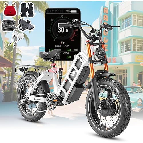 [2026] eAhora Juliet Pro 2 Electric Bike for Adult, 5400W/1200W | Dual Motor | 43Mph/31 Mph | 70Ah/60Ah 200+Miles Long Range | 20 Inch Fat Tire | for Commute | Delivery | Women