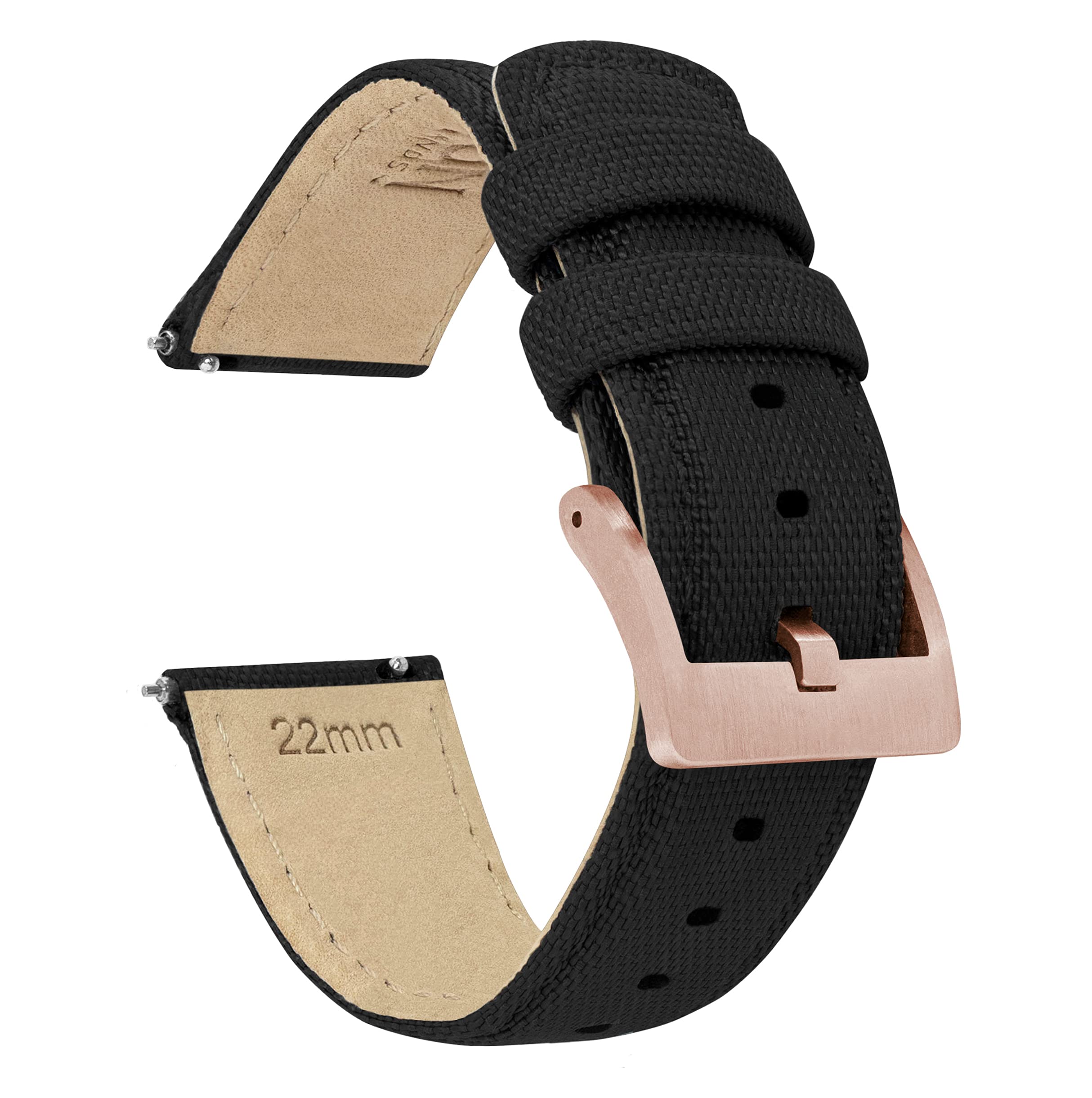 23mm Black BARTON Sailcloth Quick Release Premium Nylon Weave (Rose Gold Buckle)