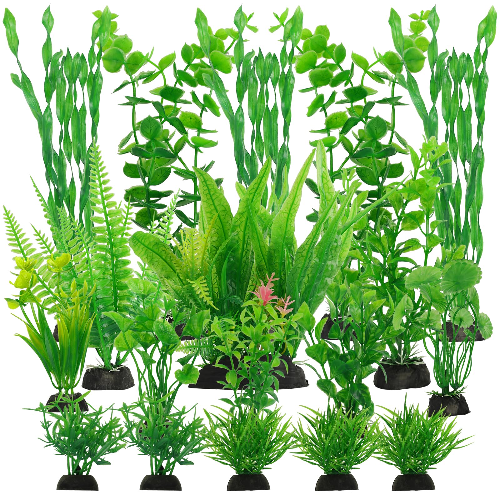 Kit 3 Piante Artificiali Per Acquario - Plastica E Ceramica, Altezza 13-18 Cm