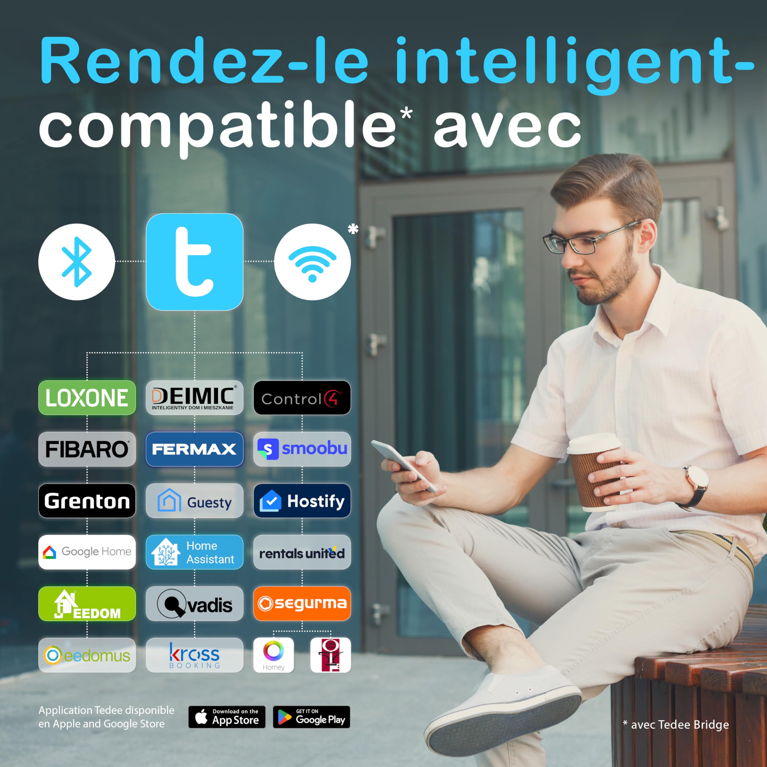 tedee GO2 Serrure intelligente avec Bluetooth, App, Auto Lock, Smart Lock Accès sans clé avec certification AV-TEST, Serrure électronique pour la sécurité de la maison
