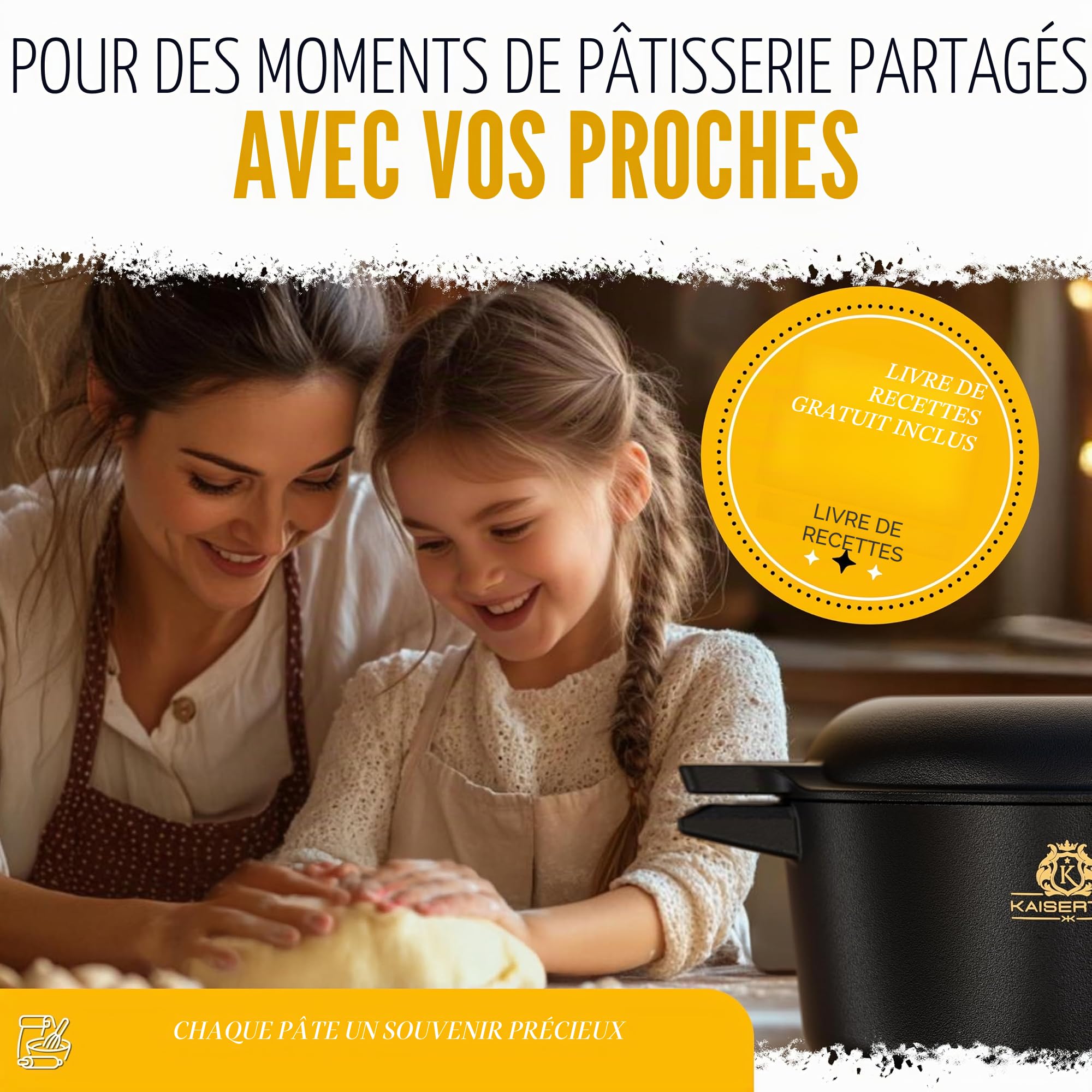 KAISERTAL Casserole en fonte de 26 cm avec panier de fermentation – Moule à pain en fonte – Pot à pain avec couvercle – Casserole en fonte comme accessoire de cuisson du pain, casserole à pain