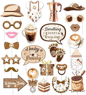 Coffee Baby Shower Decoration, 24pcs A Baby is Brewing Decoration Photo Booth Props Something Sweet is Brewing Brown Picture Background for Coffee Gender Reveal Party Supplies