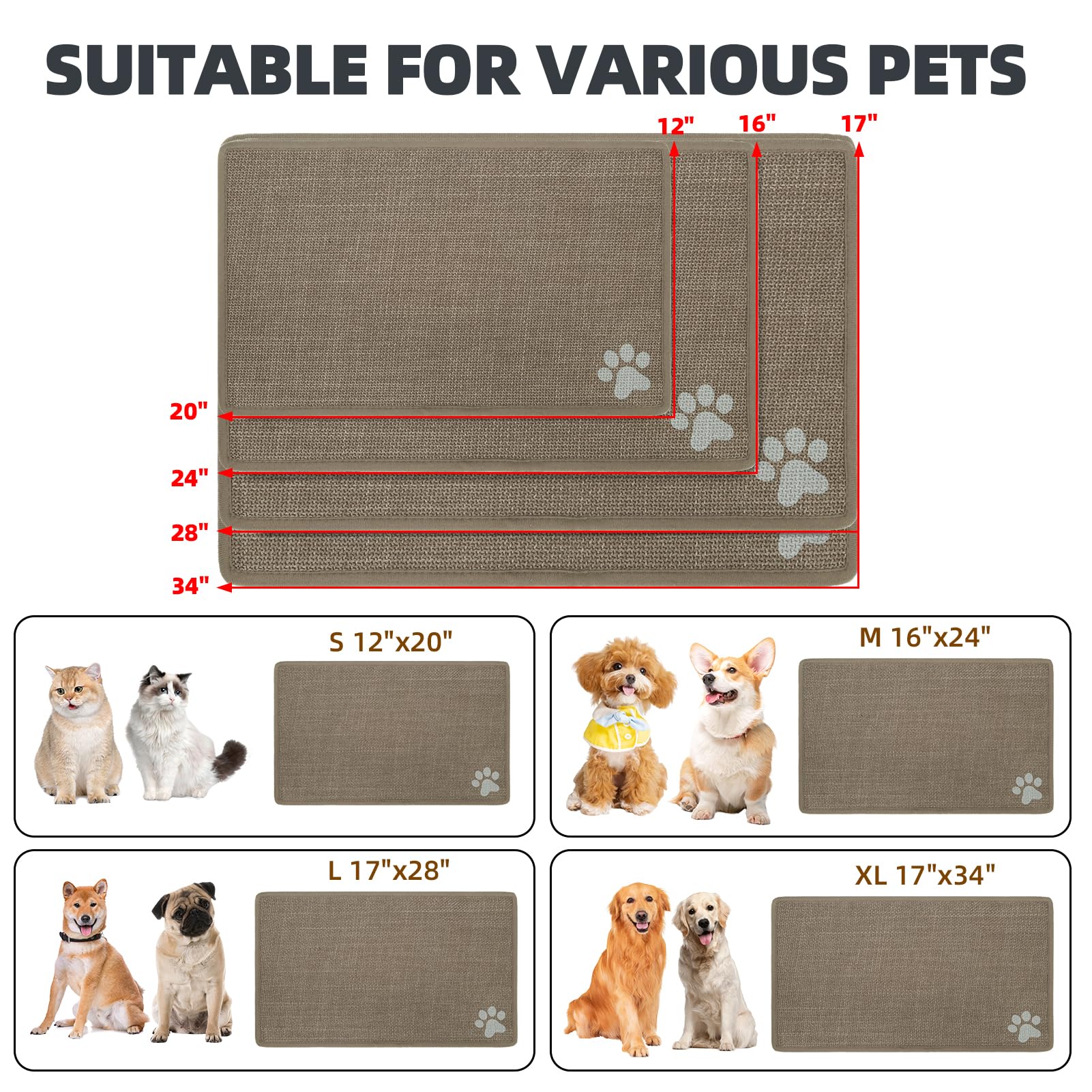 PUPTECK Tappetino per cibo per cani, tappetino assorbente per cibo e acqua, tovaglietta antiscivolo per cani, impermeabile, accessori per animali domestici, cachi, XL