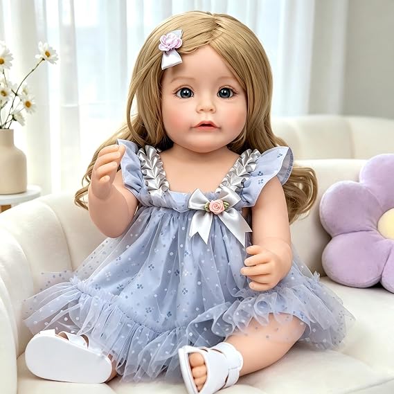 iCradle 22 inch Reborn Baby Dolls Girl Full Vinyl Baby Doll Blonde Hair Realistic Baby Doll Lifelike Newborn Dolls Kids Toy for Ages 3+