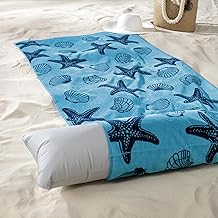 Delindo Lifestyle Serviette de plage en tissu éponge avec coussin - 100 % coton - Bleu - 80 x 180 cm