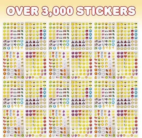 Miniatura 2 de ArtCreativity Calcomanías de emoticones surtidos para niños, paquete de 12 con 72 hojas y más de 3,000 calcomanías, juego de calcomanías de