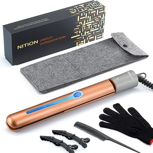 NITION - Plancha profesional de titanio para cabello para un estilo saludable LCD 129C265F- 232C450F rizador 2 en 1 para todo tipo de cabello placa