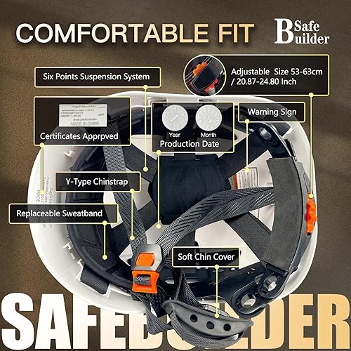 Vista 43 de Casco de seguridad para construcción, casco de ABS, sistema de ventilación ajustable, cascos de trabajo industrial, protección de la cabeza