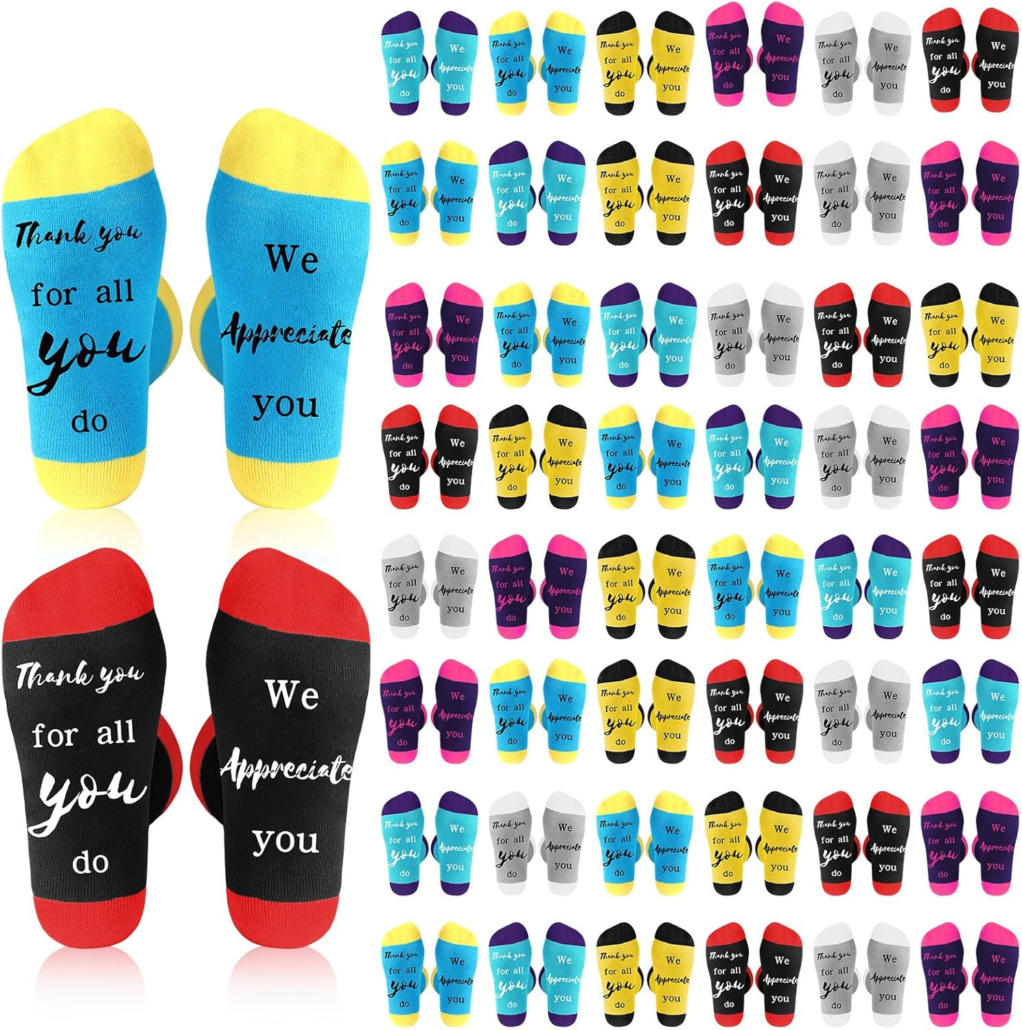 Xtinmee 48 Pairs Employee Appreciation Gifts Sock Bulk Thank You for All You Do for Coworker Staff Pastor Day Vet Tech Gifts