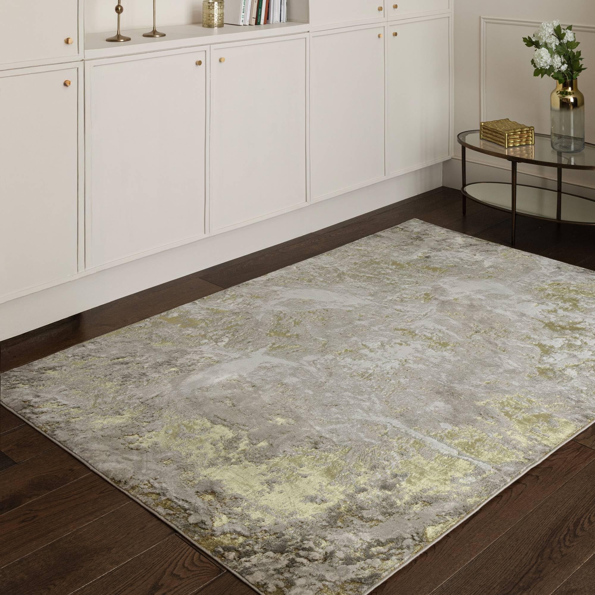 Lord of Rugs Modern Abstract Shiny Rug Silky Shimmer Soft High-Shine Carpet for Living Room, Bedroom Luxury Geometric and Marbled Patterns Rug Lustre AU06 Yellow/Gold, Large 160 x 230 cm (5'3"x7'7") โ image 1