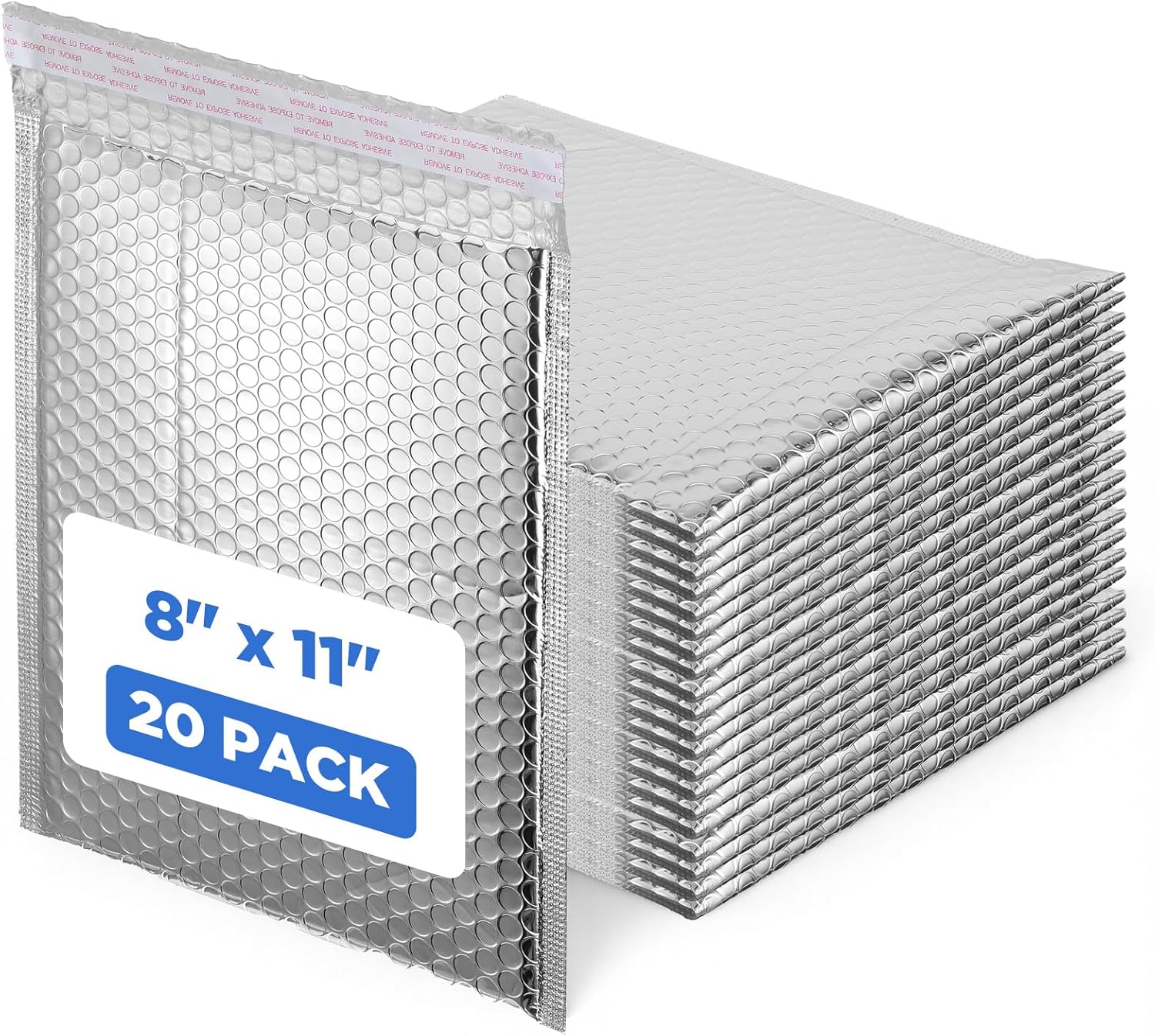 Thermal Bubble Mailers, 20 Pack Silver Metallic Insulated Shipping Bags, 8 x 11 Inch Self Seal Waterproof Foil Mailing Envelopes - Image 1 of 7