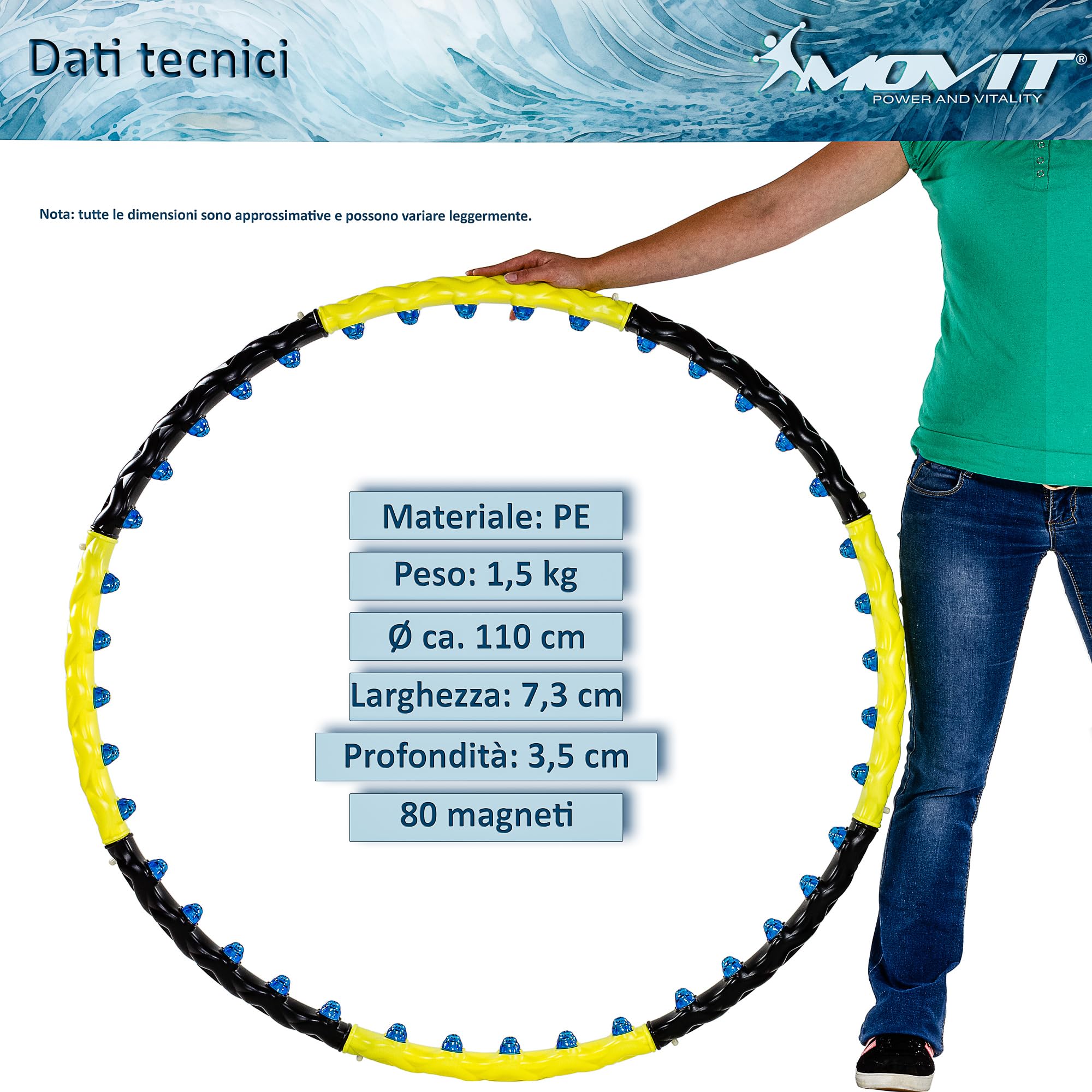 MOVIT Hula Hoop - da Adulti e Bambini, Massaggiante, Magnete Dimagrante, Regolabile, 0,9/1,3/1,7kg, Colore a Scelta - Cerchio per Ginnastica, Fitness, Hoola Hoop, Perdita di Peso