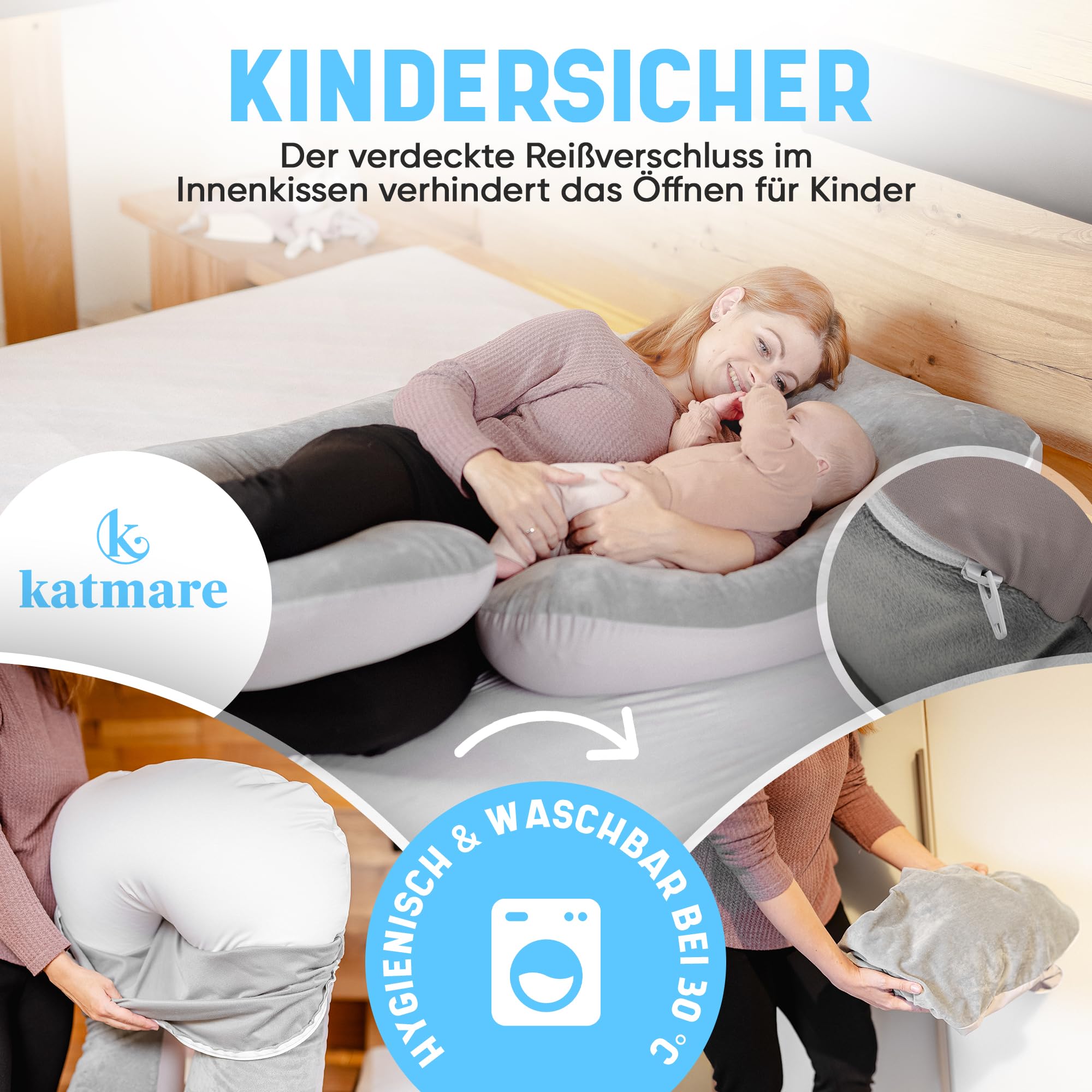 Seitenschläferkissen Schlafkissen mit Bezug - Schwangerschaftskissen bequemes Stillkissen XXL Mikroperlen waschbar | Winter- und Sommerseite Seitenschläfer Kissen | Füllmenge individuell anpassbar