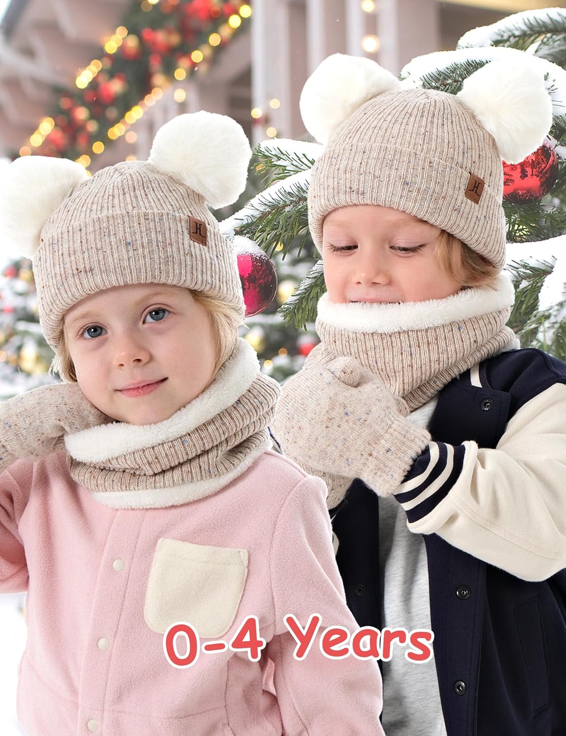 Toddler Hat Scarf Glove Set 2t-4t Boy Girls Winter Beanie Hat Neck Warmer Mitten Kids Hats And Gloves Ages 4-8 Fleece Lined - Image 2